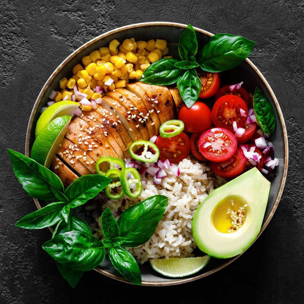 healthy bowl of colorful food