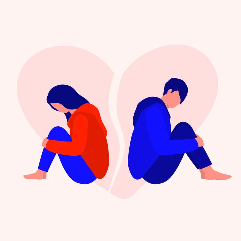 graphic illustration of teen couple going through breakup