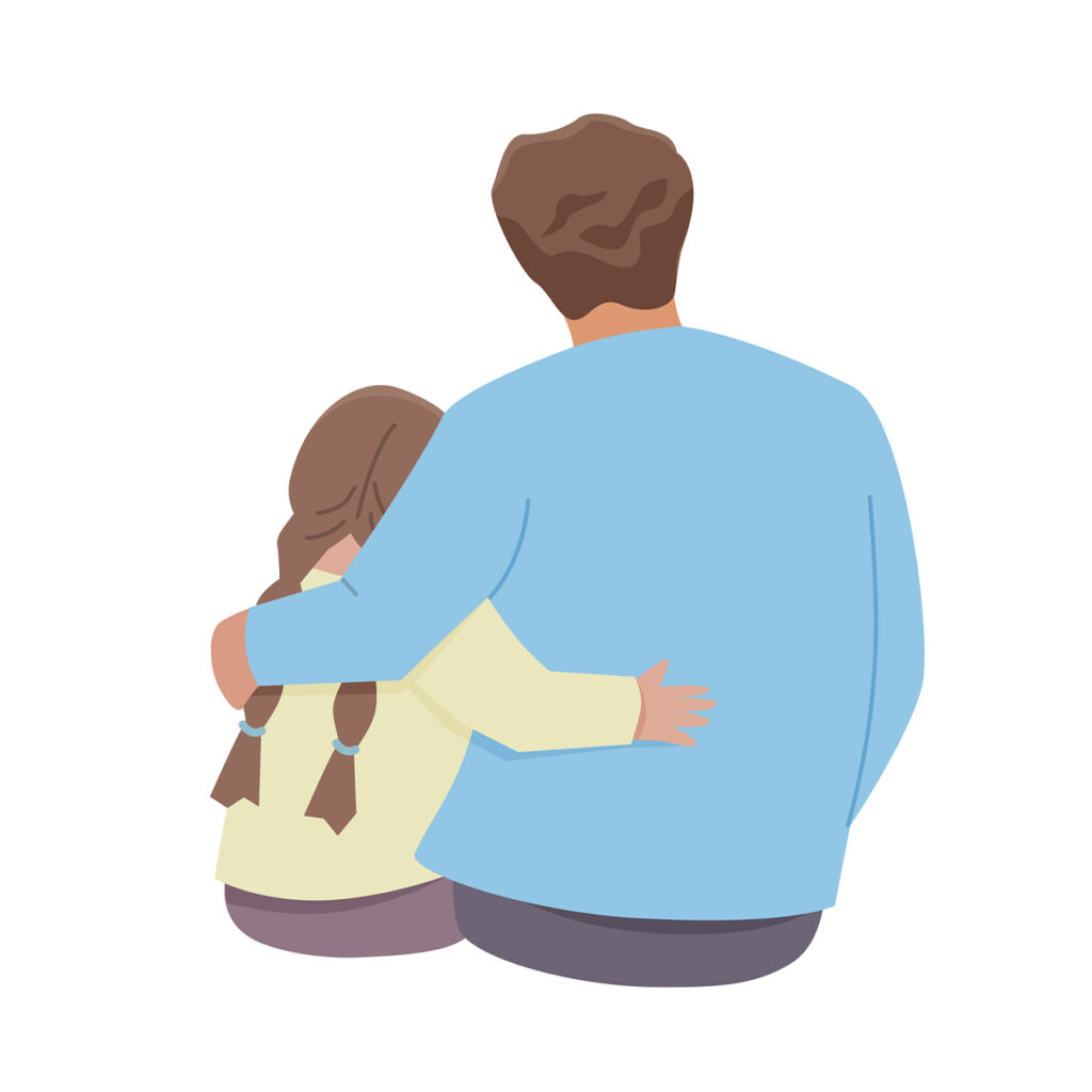 graphic illustration of dad hugging daughter