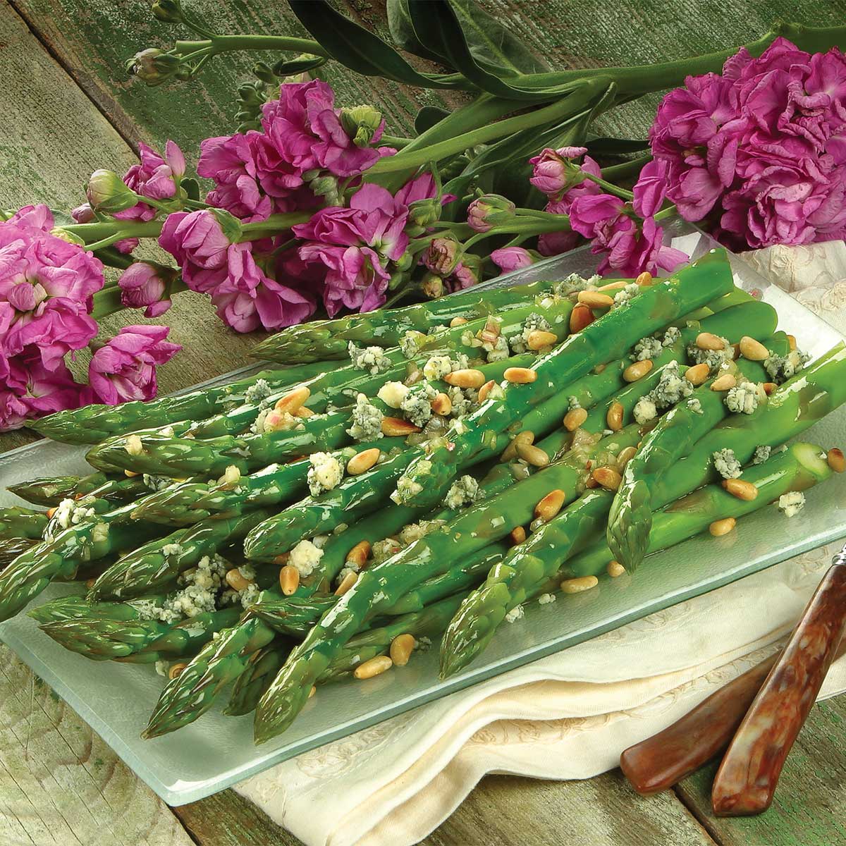Asparagus with Blue Cheese and Pine Nuts Recipe HealthScope® Magazine