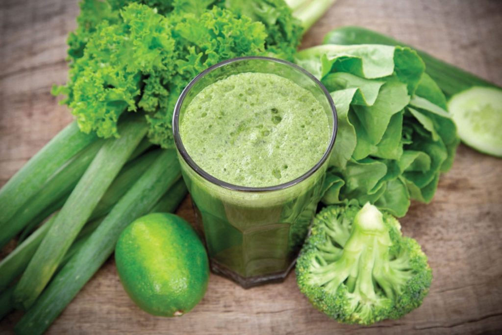 green smoothie and green veggies