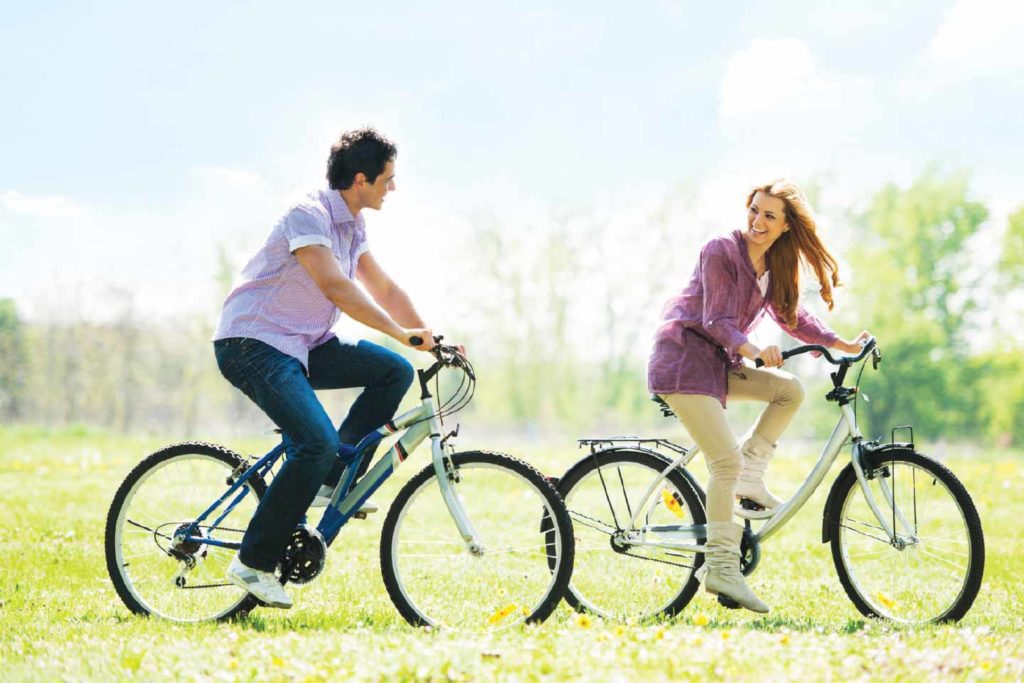 couple biking