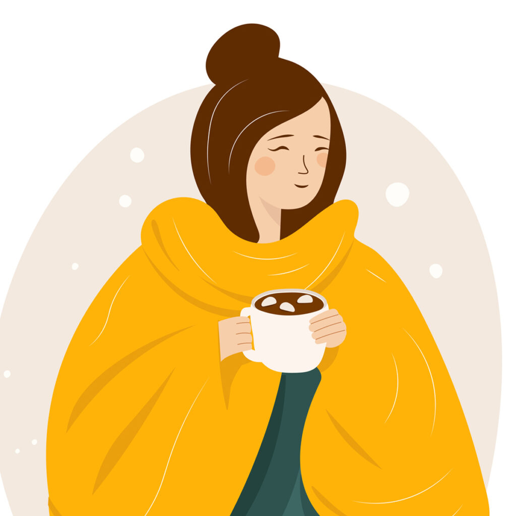 graphic illustration of woman with coffee in hand