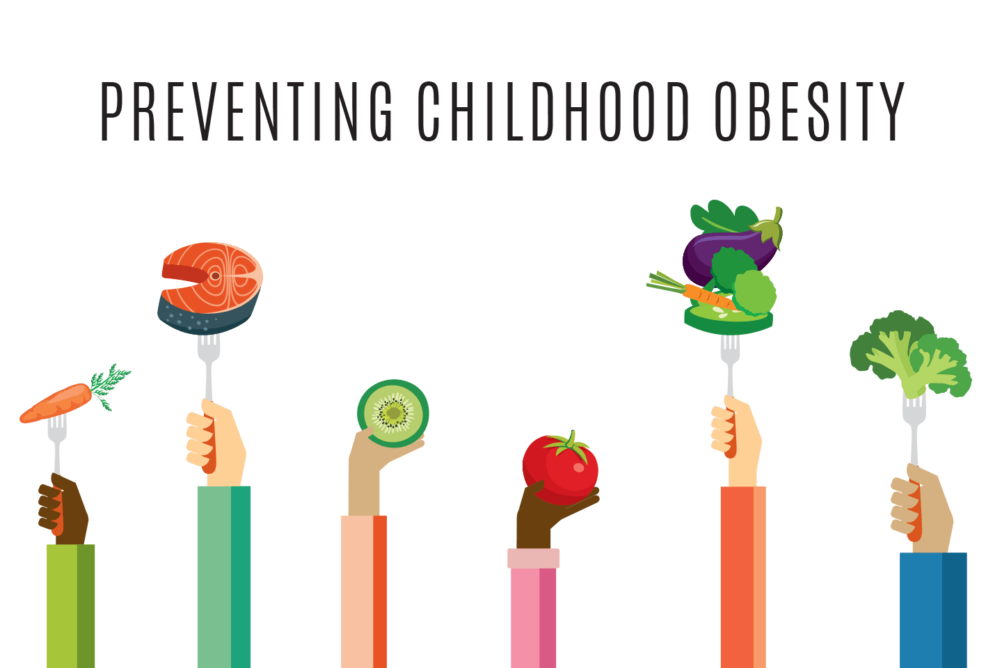 preventing childhood obesity arms holding healthy foods illustration chattanooga