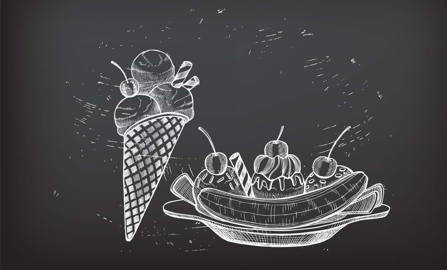ice cream cone and banana split chalkboard drawing chattanooga