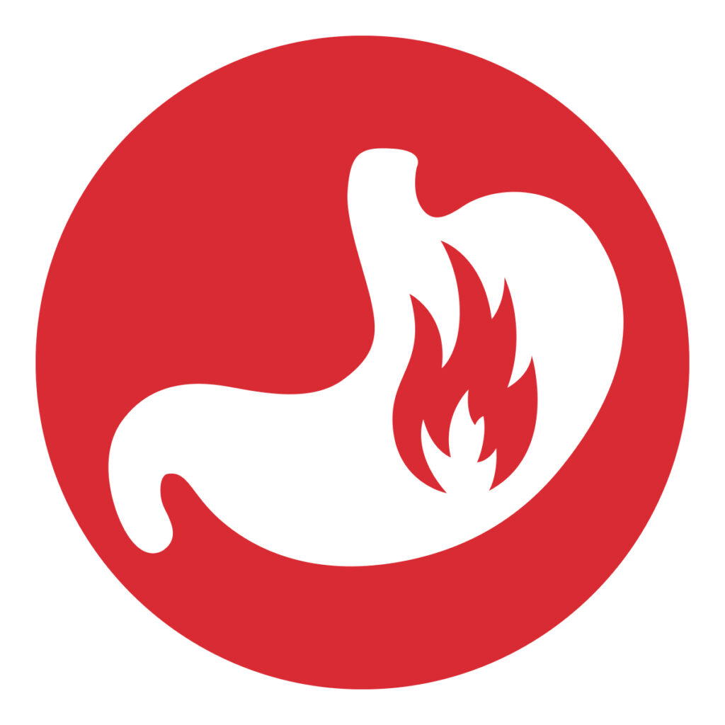 graphic illustration of stomach with flame icon inside