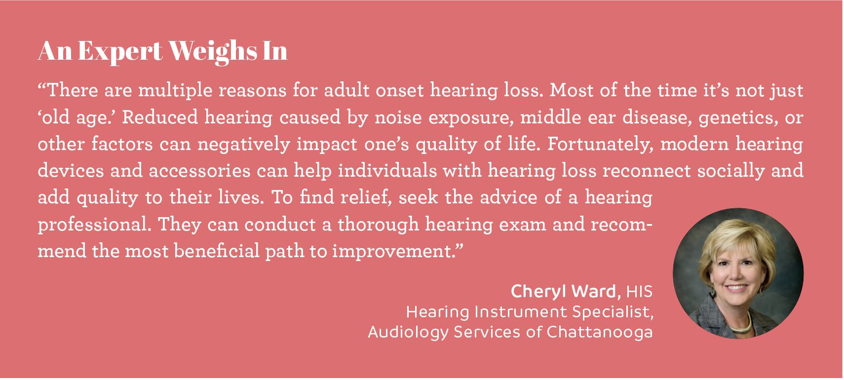 expert opinion chattanooga cheryl ward HIS hearing instrument specialist audiology services of chattanooga