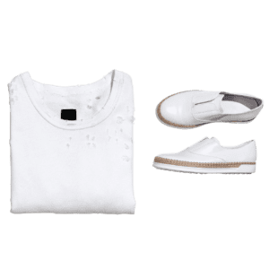 folded shirt and white shoes in chattanooga