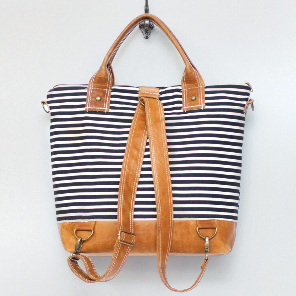 striped bag with orange accents for the worker bee or mommy to be