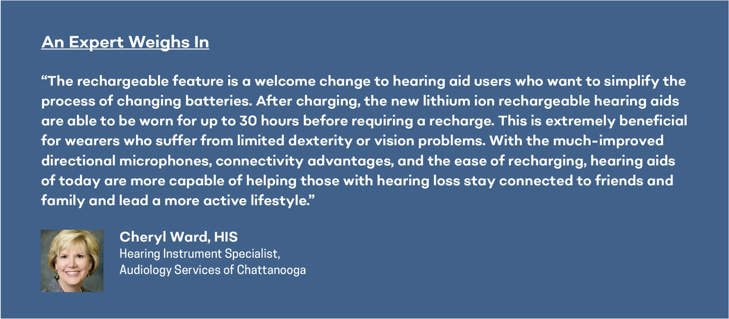 Expert Opinion on Rechargeable Hearing aids from Cheryl Ward, HIS in Chattanooga