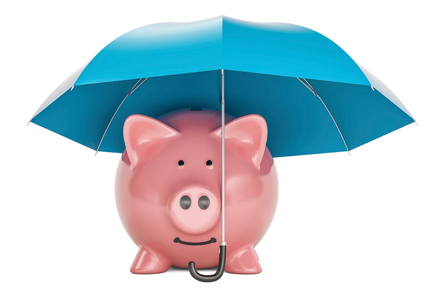 Pink piggy bank under a blue umbrella rainy day fund in chattanooga