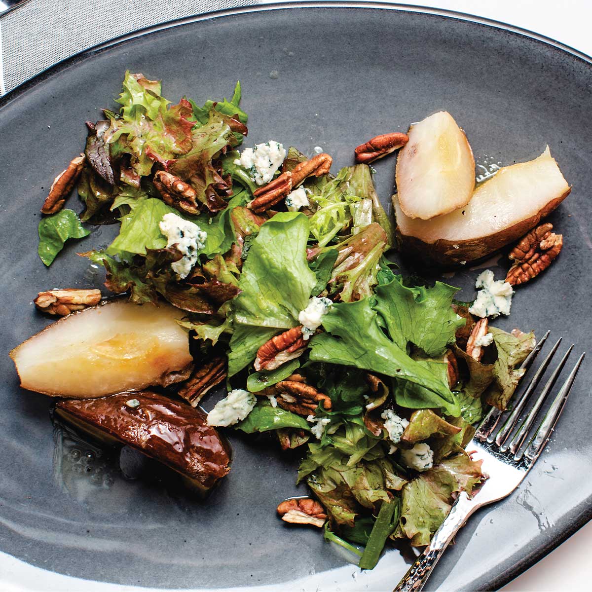 Old Gilman Grill's Honey Roasted Pear Salad with Blue Cheese and White Balsamic Vinaigrette