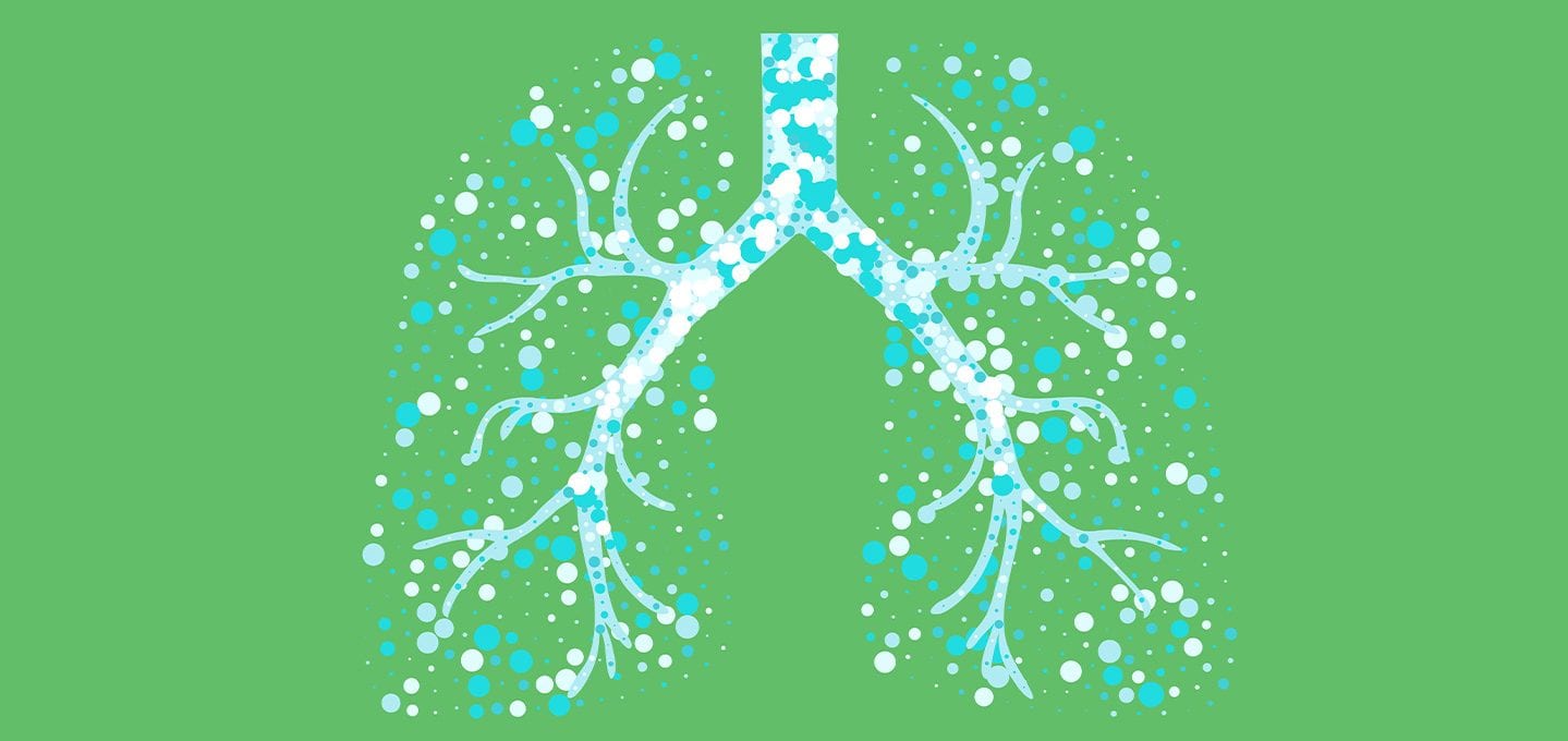 abstract lung illustration made of blue and white circles on a green background children's asthma chattanooga