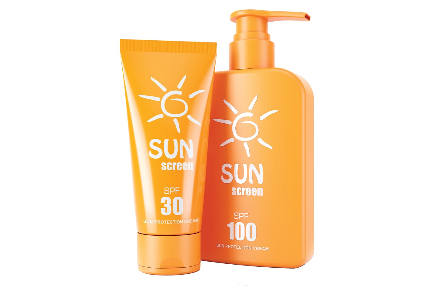 orange bottles of spf 30 and spf 100 sunscreen doctor advice in chattanooga