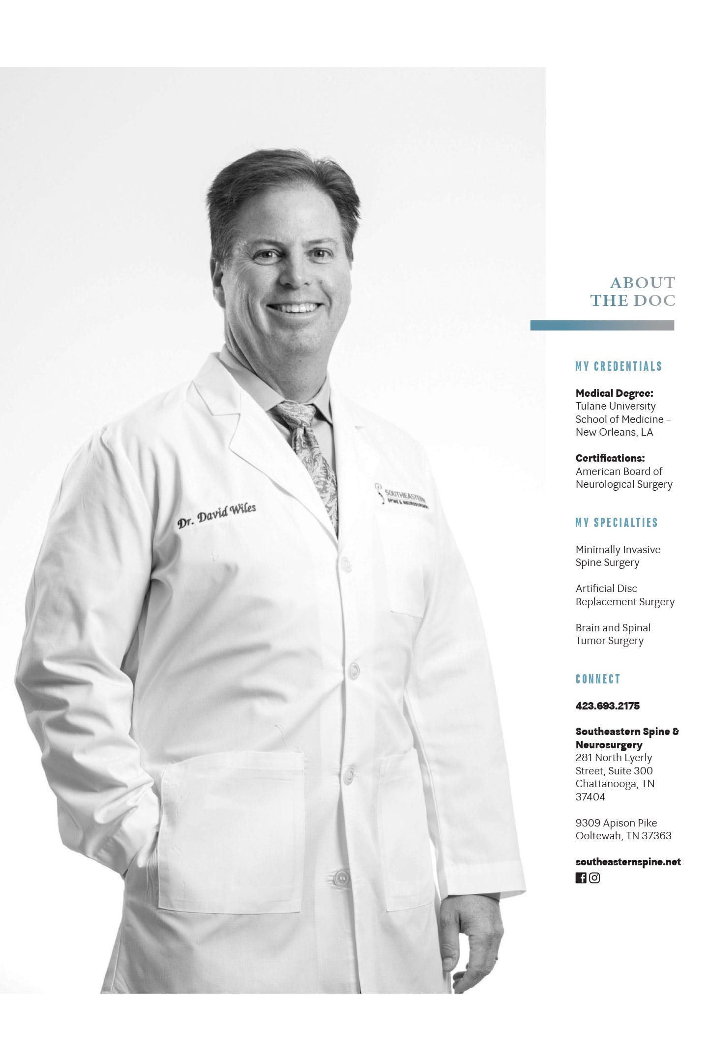 DR. DAVID A. WILES AT SOUTHEASTERN SPINE & NEUROSURGERY in Chattanooga credentials specialties and contact info
