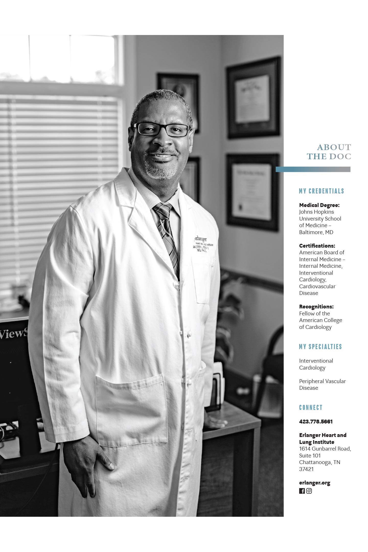 Dr. Walter L Few at Erlanger Heart and Lung institute in Chattanooga credentials specialties and contact info