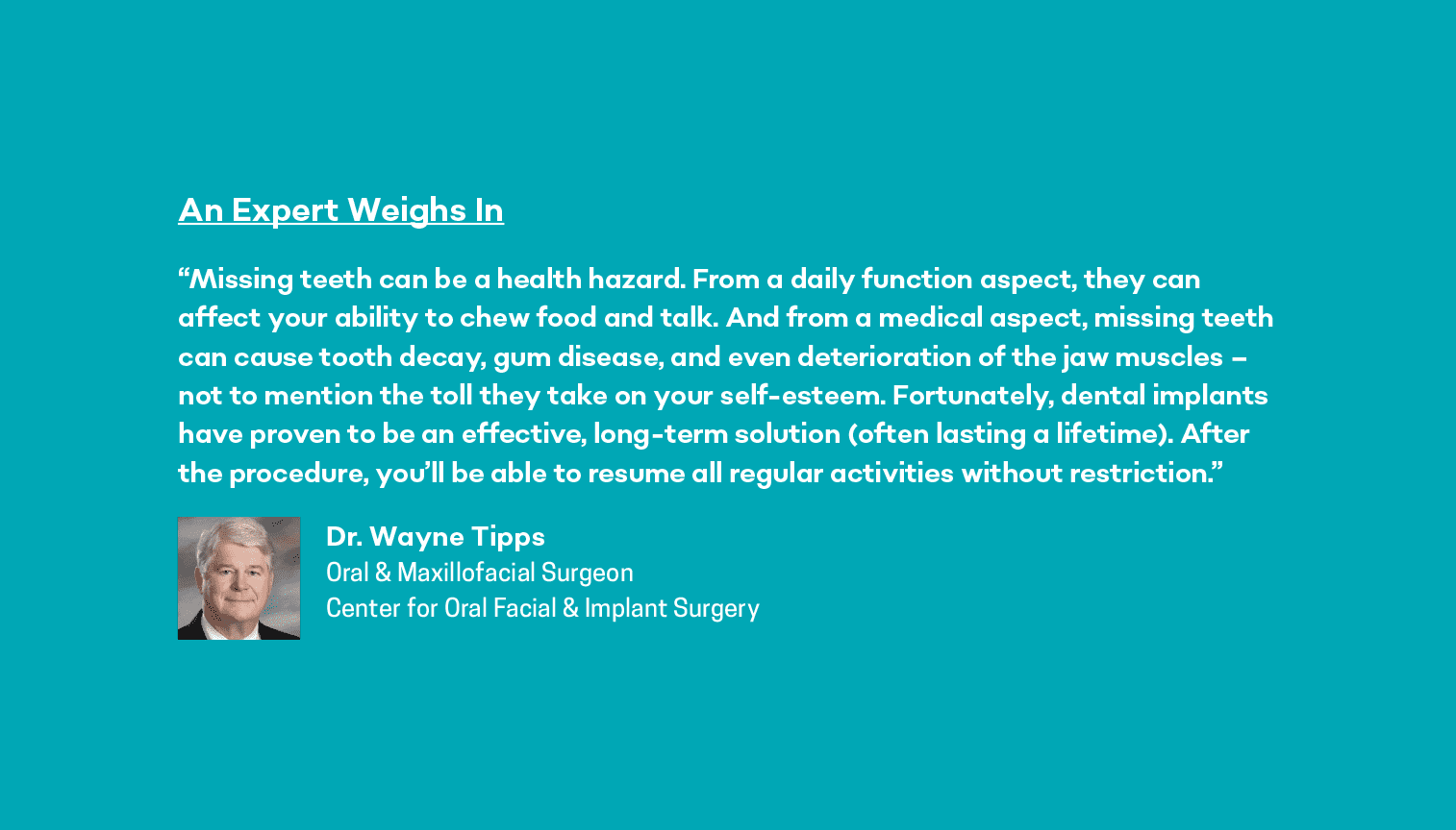 expert opinion on dental implants with dr. wayne tipps at the center for oral facial and implant surgery