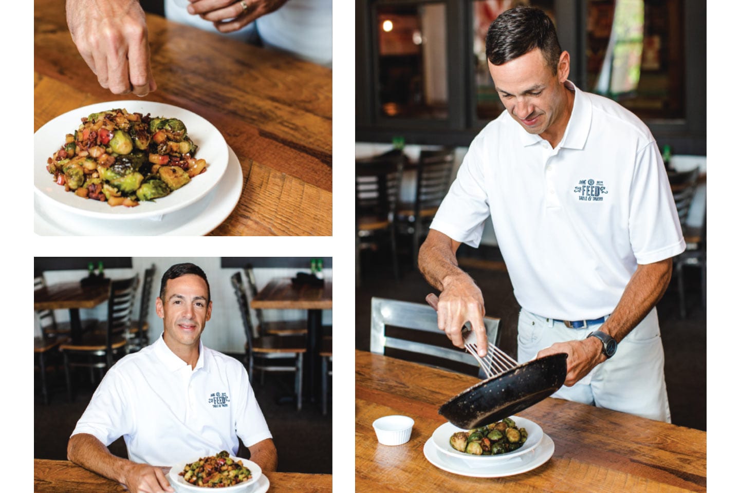 Miguel Morales, co-owner of the FEED Co. Table & Tavern makes sauteed brussels sprouts with gala apples