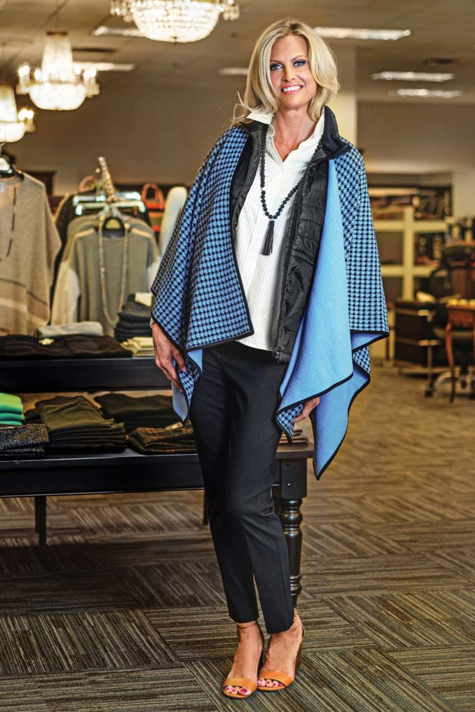 lorinda thompson modeling a fall layered look from yacoubian tailors