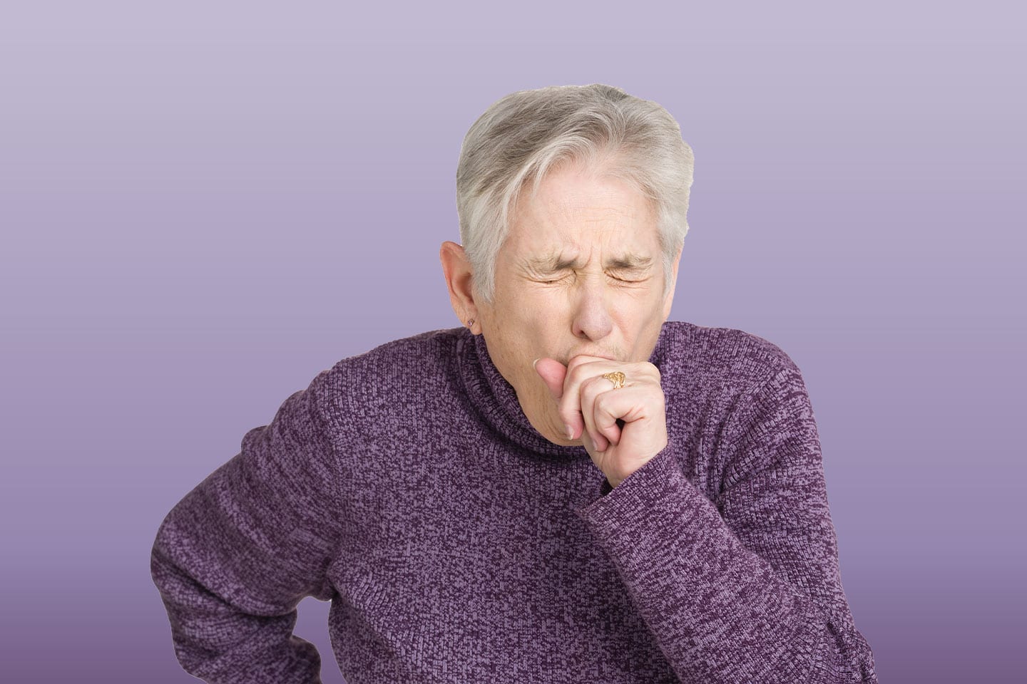 mature woman coughing from chronic bronchitis