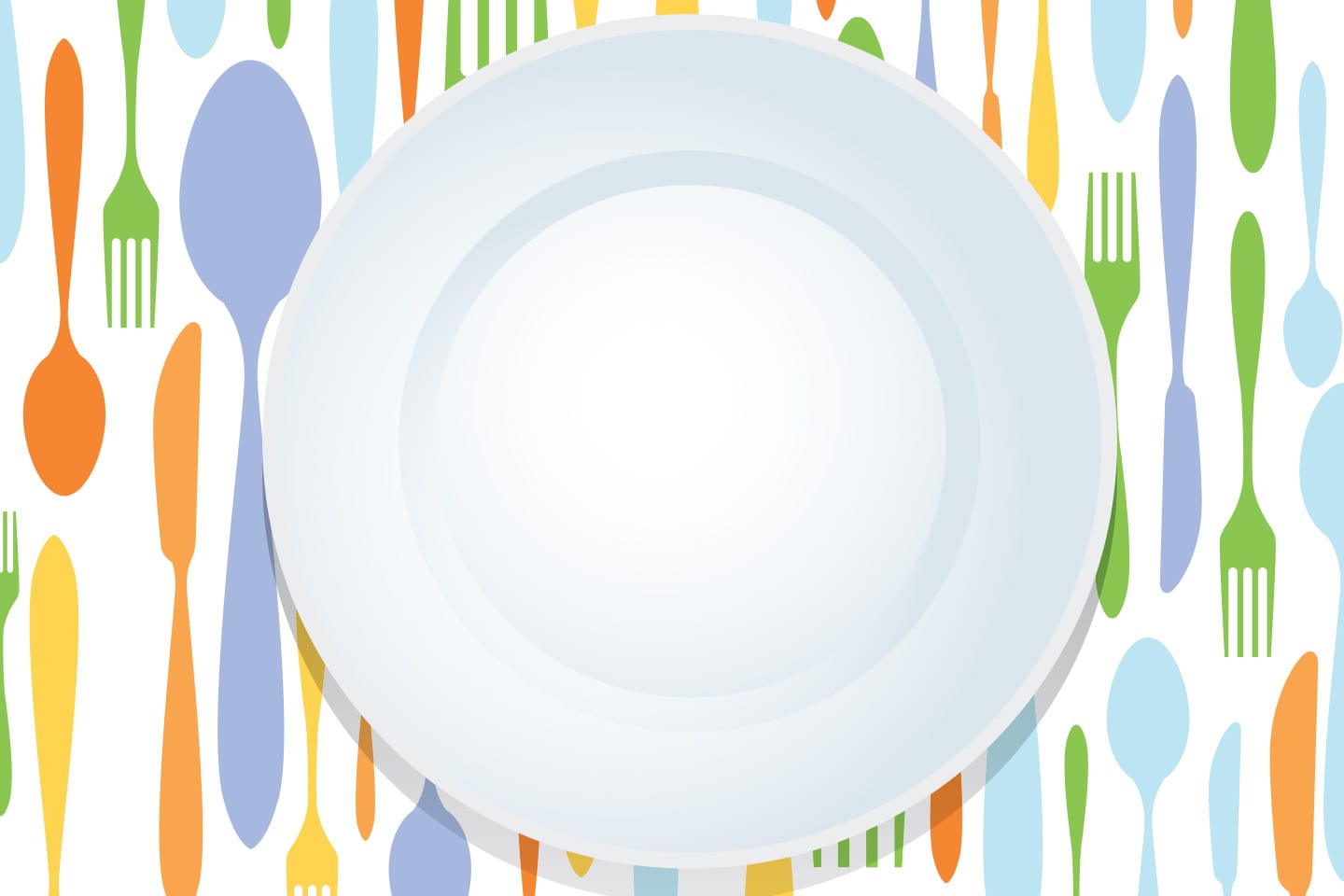 plate on background of colorful utensils
