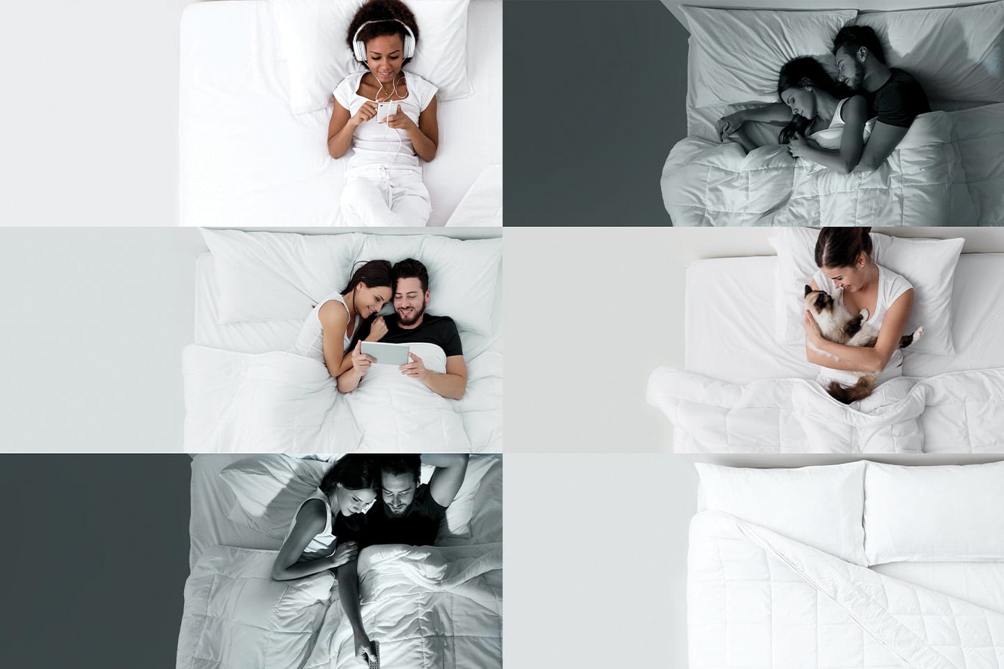 men and women lying in beds