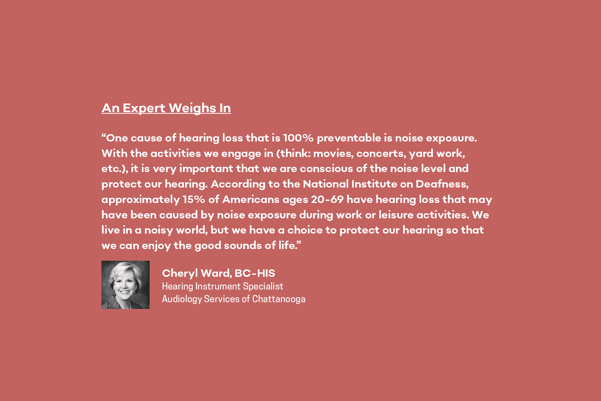 expert opinion on hearing loss and your health from cheryl ward, bc-his at audiology services of chattanooga