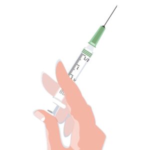 illustration of hand holding a "filler" syringe