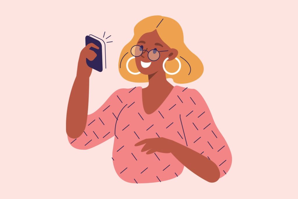 illustration of a woman video chatting with an old friend