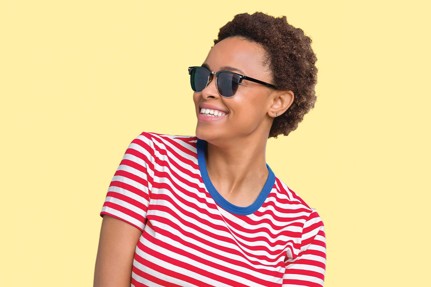 happy woman wearing sunglasses