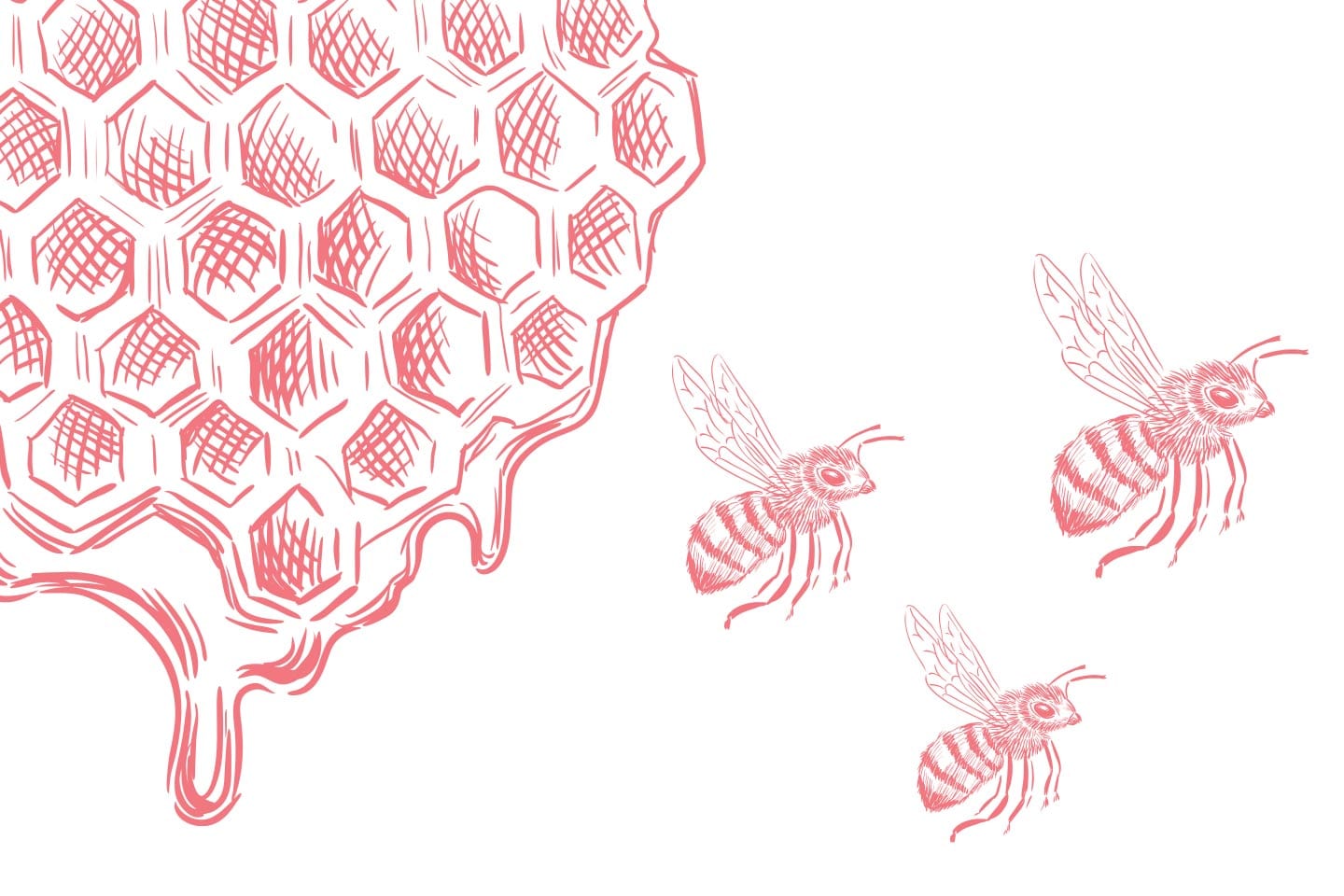 Illustration of bees flying away from a honeycomb