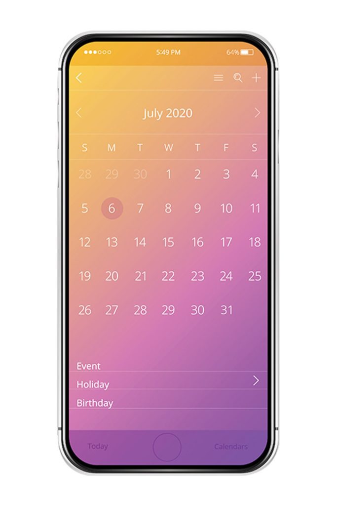 Cell phone with visible calendar
