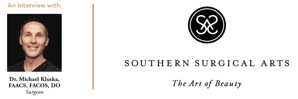 Dr. Michael Kluska's headshot and the Southern Surgical Arts Logo