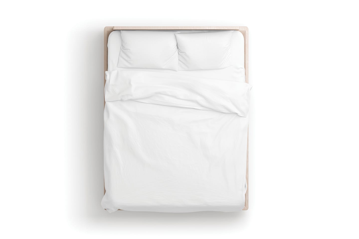 white bed on a white background from above
