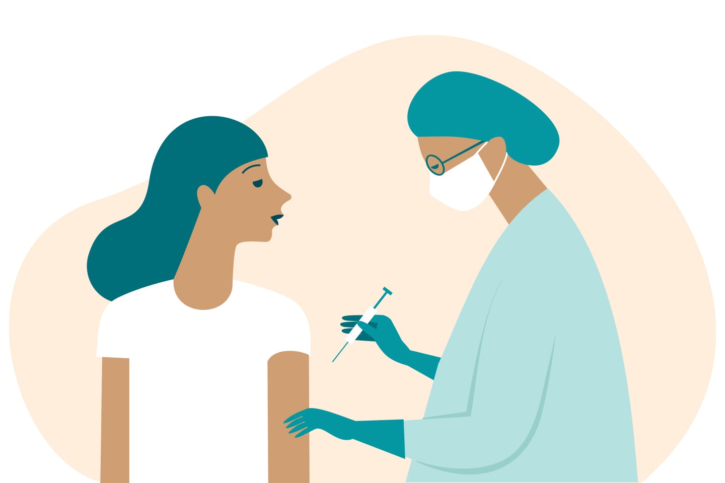illustration of a Doctor giving a woman a vaccine