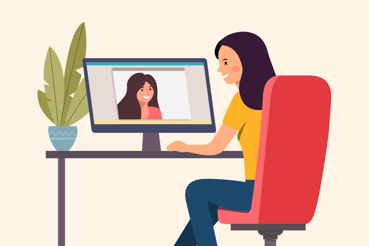 illustration of woman video chatting with her friend