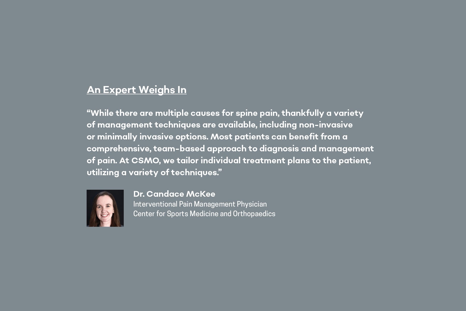 Dr. Candace McKee quote on alternatives to spinal fusion