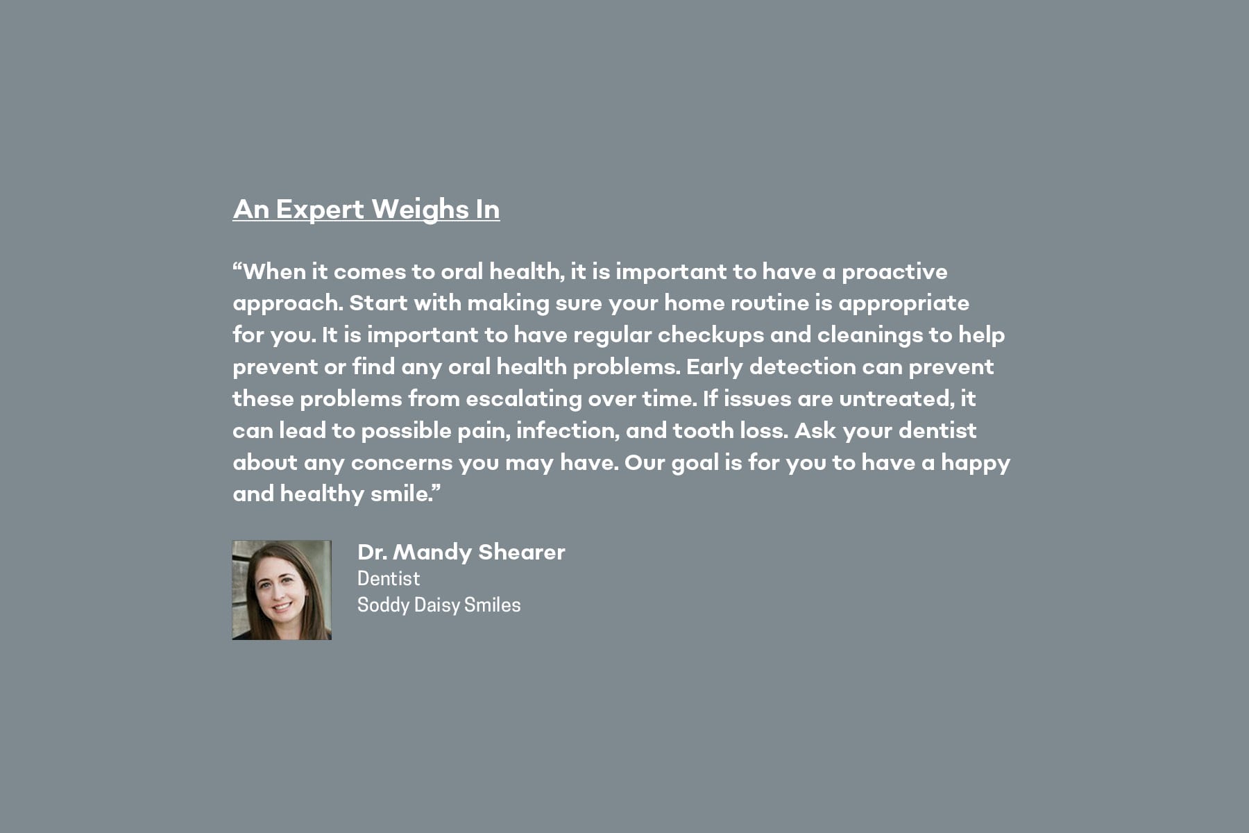 Dr. Mandy Shearer quote on gum disease and bone loss