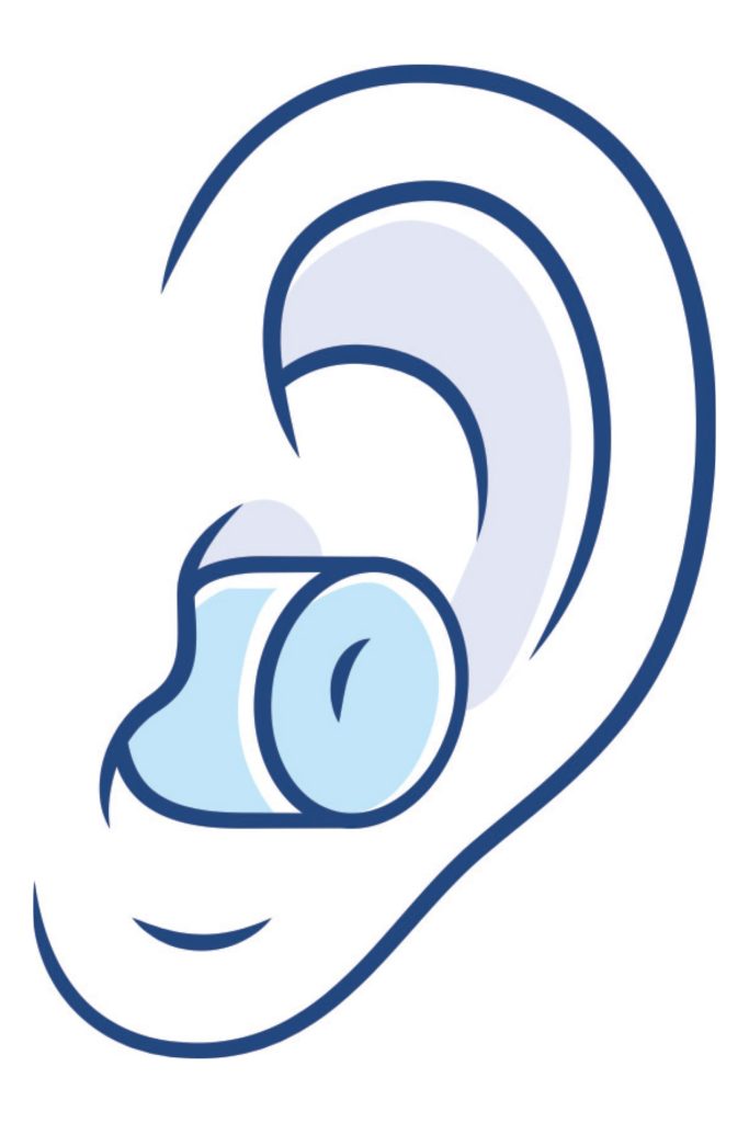 illustration of ear with blue ear plug
