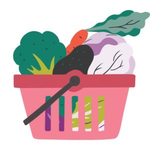 Illustration of basket of organic groceries