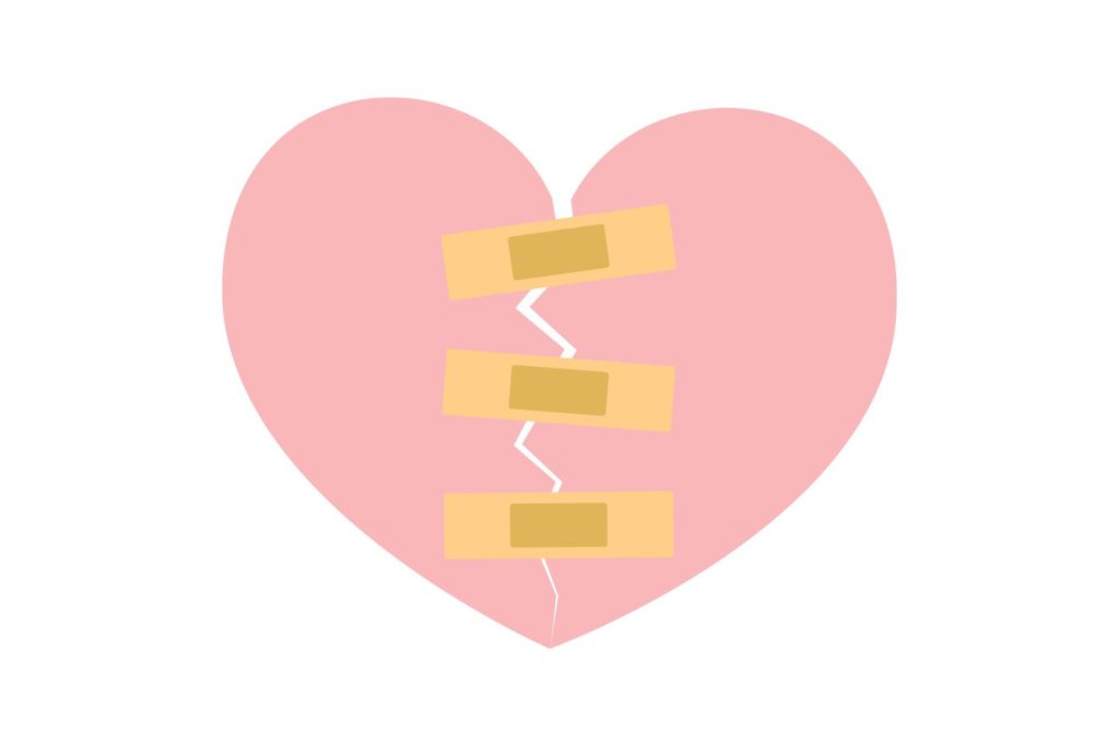 illustration of broken heart held together with bandaids
