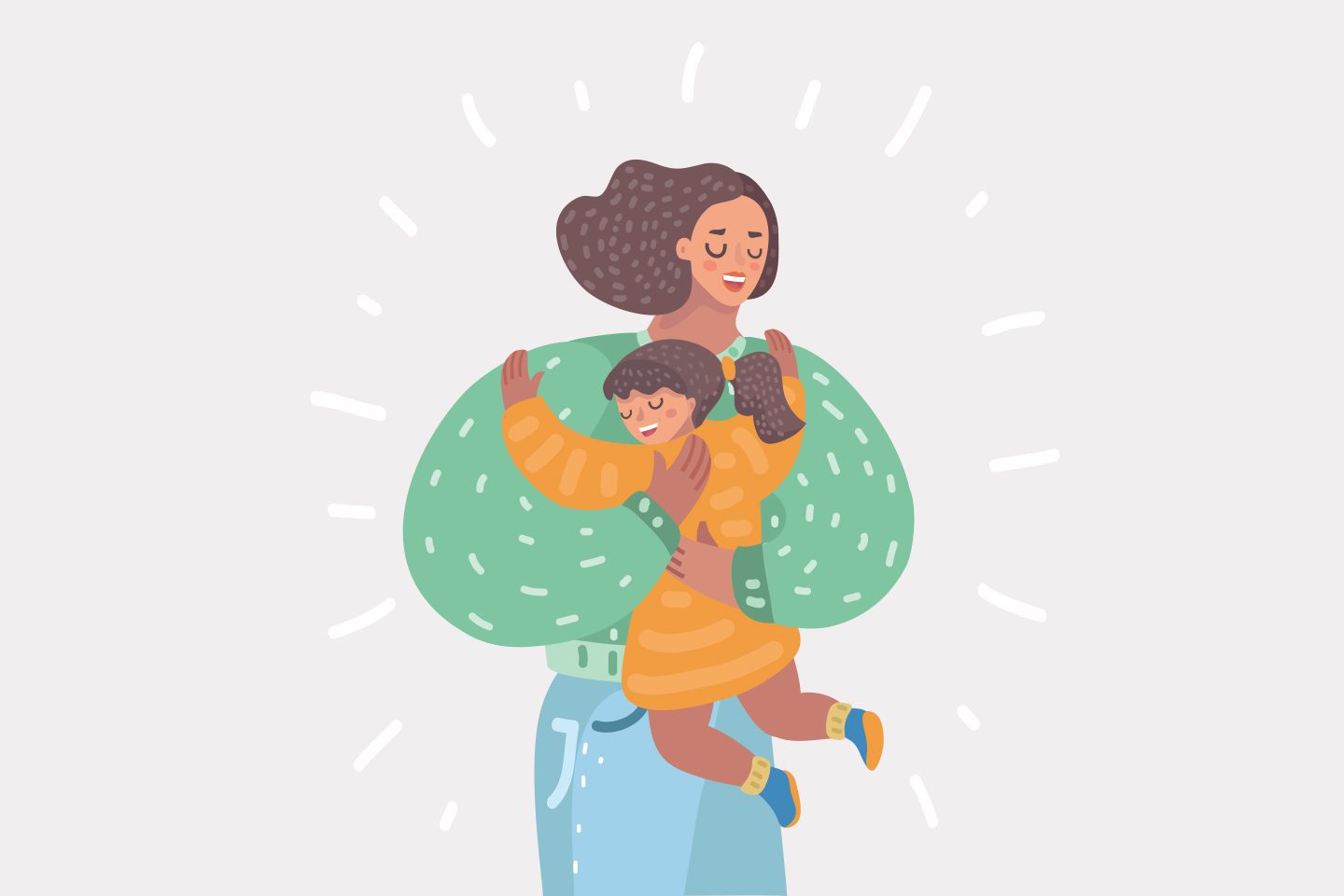 illustration of baby sitter hugging a small child