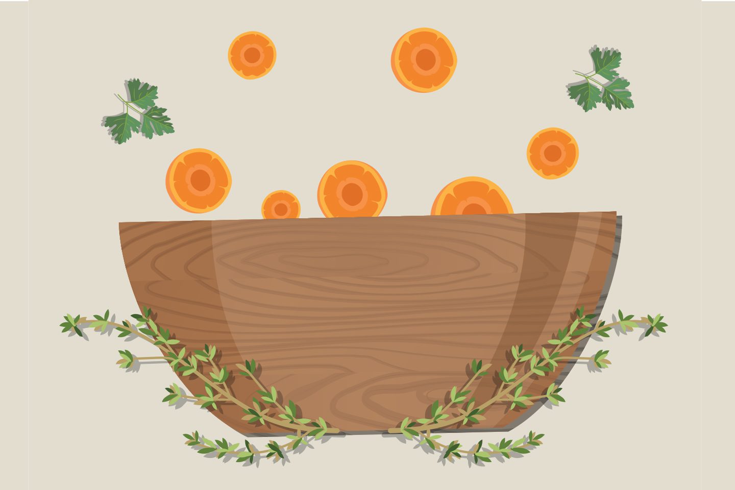 illustration of bowl with carrots parsley and thyme