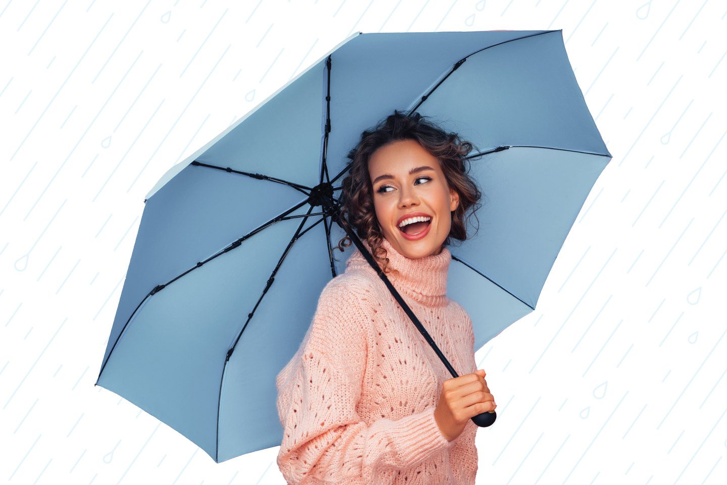 Happy woman holding an umbrella who has overcome her depression