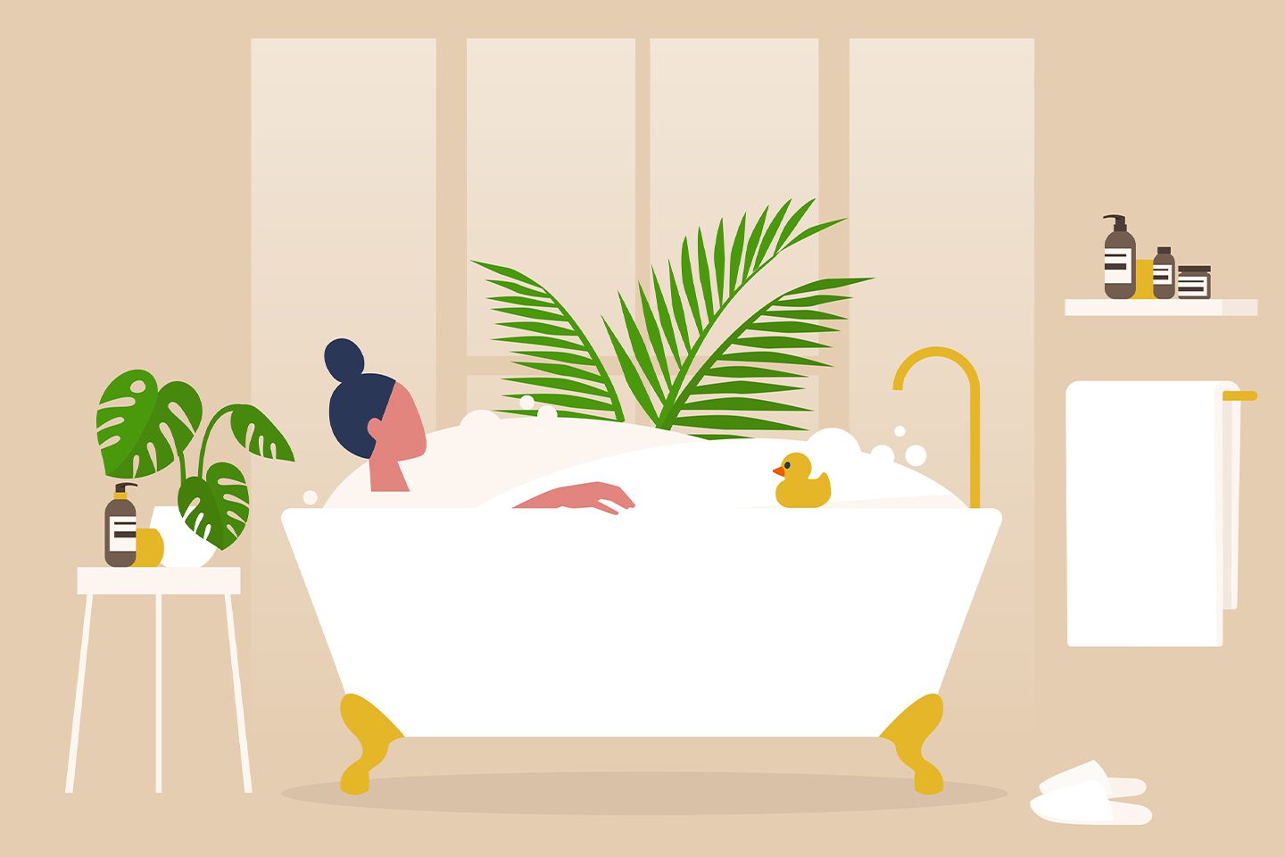 illustration of woman taking a relaxing bath