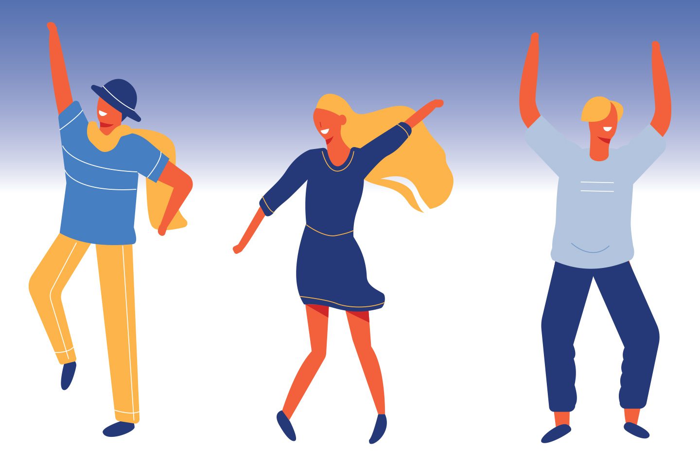 Illustrations of happy healthy people dancing