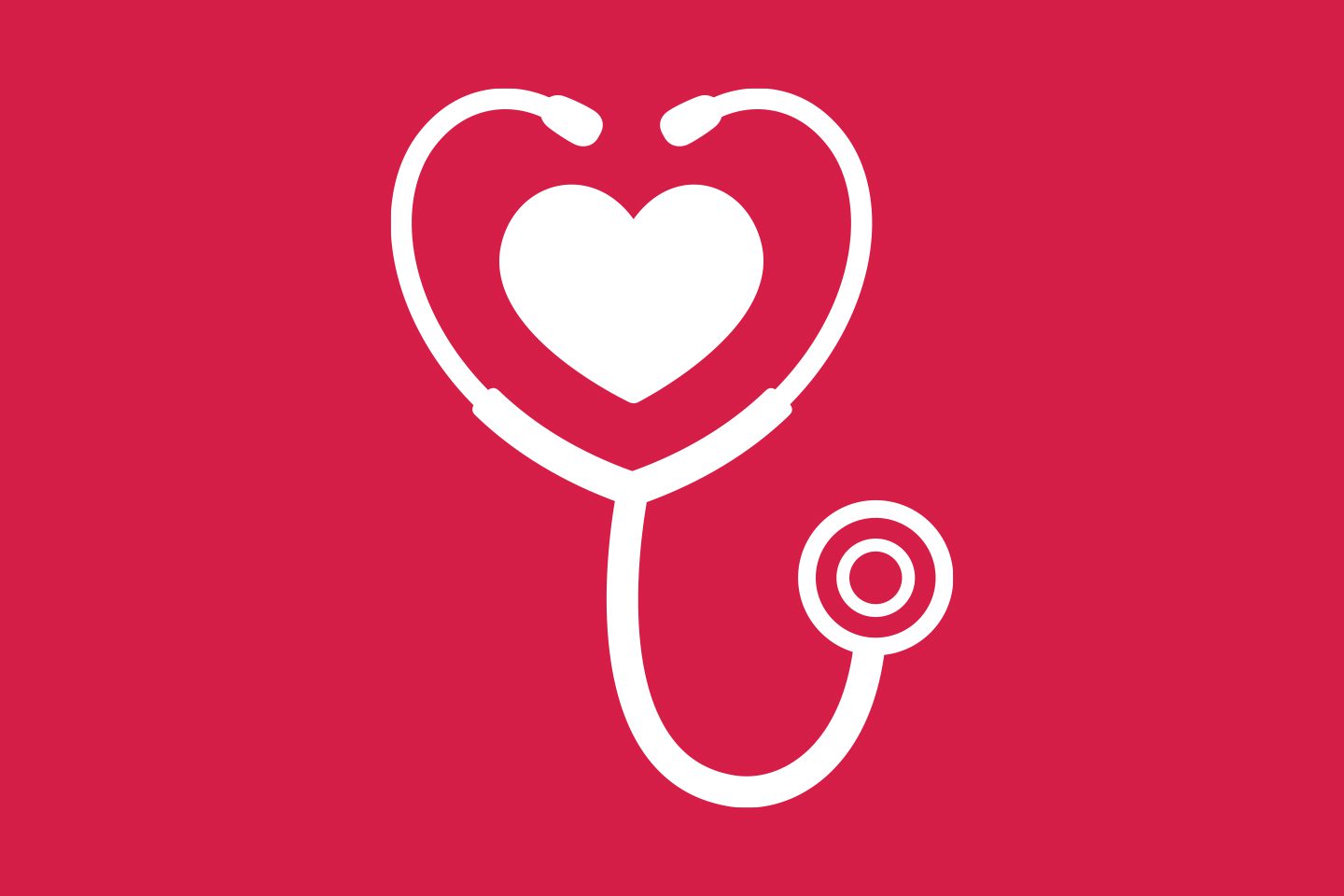 stethoscope and heart reversed out of red background