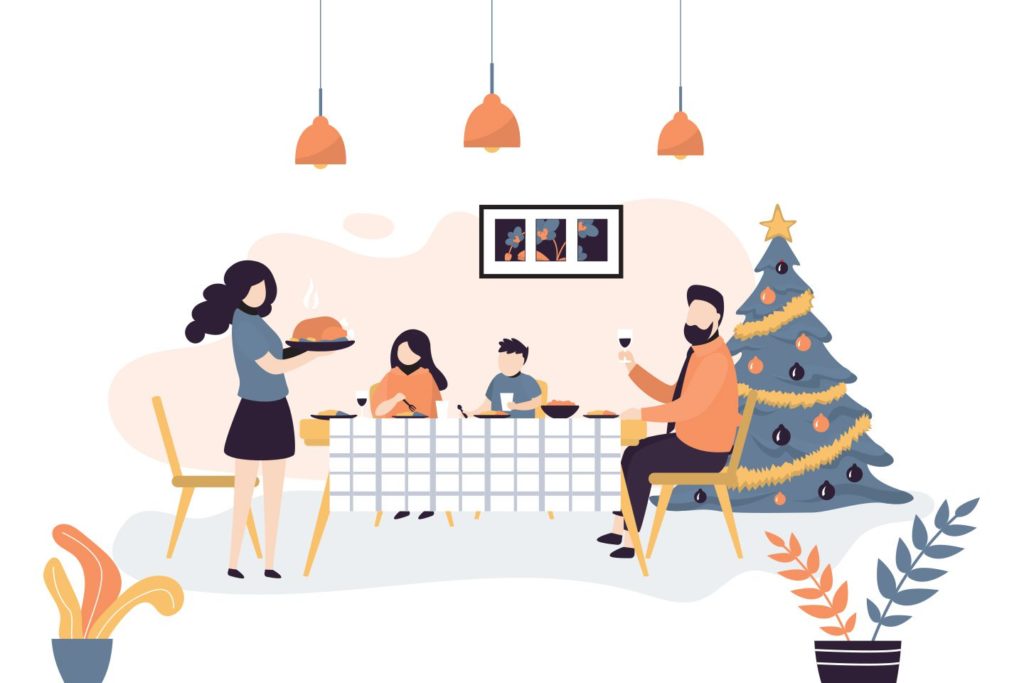 illustration of family eating christmas dinner together