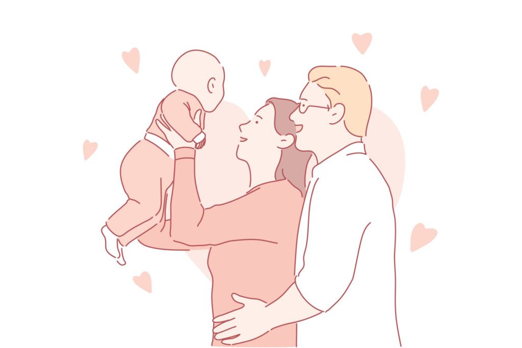 illustration of loving parents holding their baby
