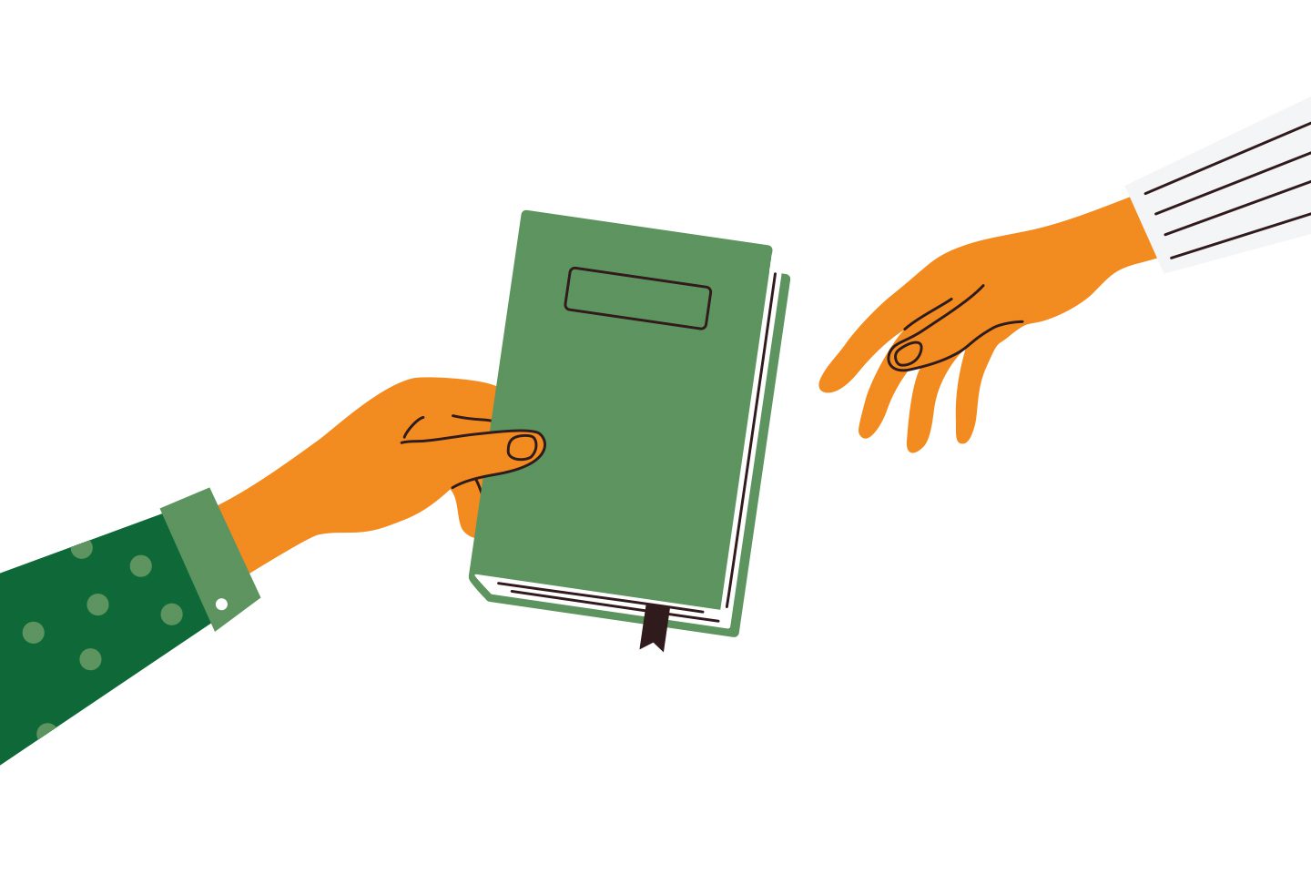 illustration of hand reaching for a book someone is holding